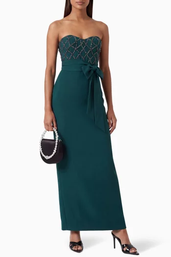 Embellished Corset Gown in Crepe