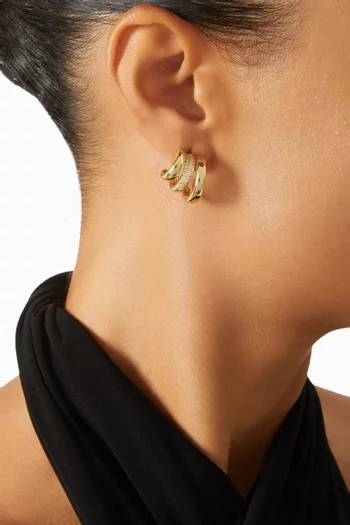 CZ Triple Curved Earrings in Gold-plated Brass