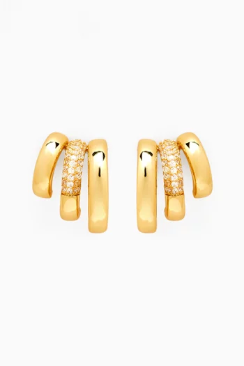 CZ Triple Curved Earrings in Gold-plated Brass