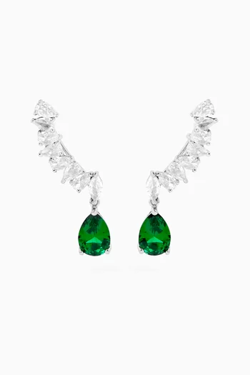 CZ Crawler Earrings in Rhodium-plated Brass