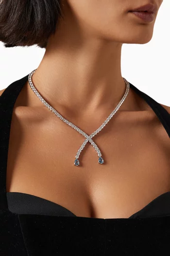 CZ Tennis Cris Cross Necklace in Rhodium-plated Brass