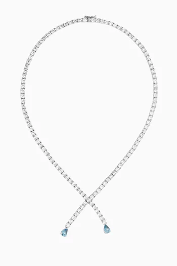 CZ Tennis Cris Cross Necklace in Rhodium-plated Brass