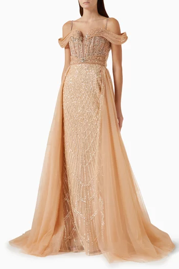 Off-shoulder Embellished Maxi Dress