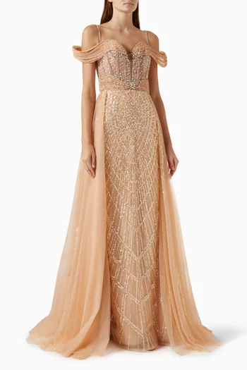 Off-shoulder Embellished Maxi Dress