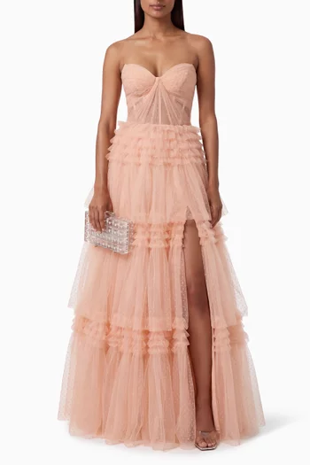 Layered Slit Ball Gown in Tulle