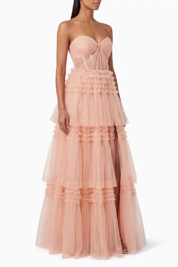 Layered Slit Ball Gown in Tulle