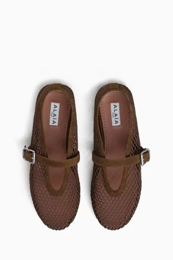 Fishnet Ballet Flats in Mesh & Suede