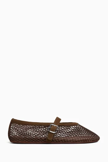 Fishnet Ballet Flats in Mesh & Suede