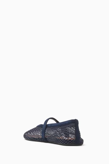 Fishnet Ballet Flats in Mesh & Suede