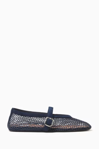 Fishnet Ballet Flats in Mesh & Suede
