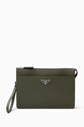Logo Pouch in Saffiano Leather