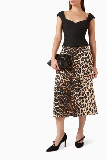 Leopard-print Midi Skirt in Wool