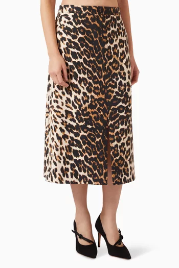 Leopard-print Midi Skirt in Wool