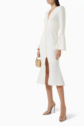 Salma Fluted-sleeve Midi Dress in Crepe