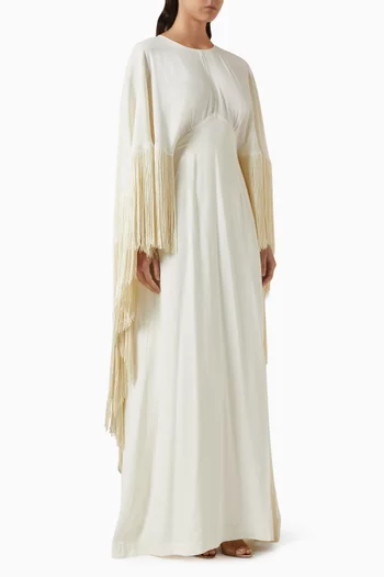 1975 Fringe Dress in Crepe-cady