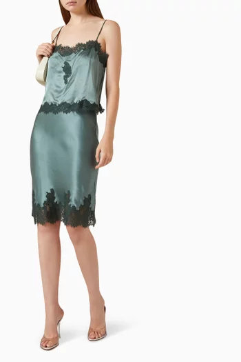 Elowette Lace-Trimmed Midi Skirt in Silk Satin