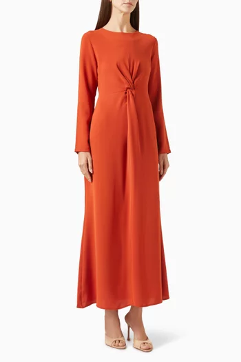 Front Knot Flared Midi Dress