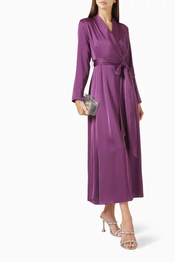 Shawl-collar Wrap Midi Dress