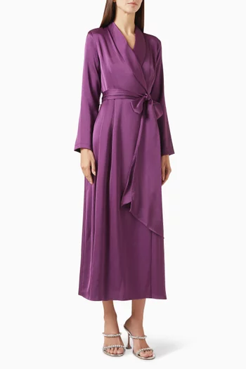 Shawl-collar Wrap Midi Dress