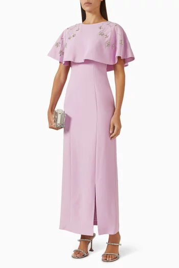 Intricate Embroidered Cape Maxi Dress