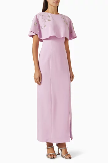 Intricate Embroidered Cape Maxi Dress