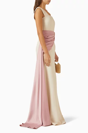 Draped One-shoulder Gown in Crepe & Satin