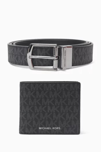 Billfold Wallet & Belt Set in Faux Leather