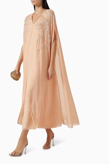 Embellished Cape-style Dress in Chiffon
