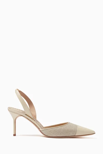 Capsli 70 Slingback Pumps in Linen & Patent Leather