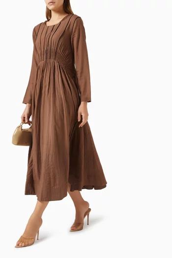 Embroidered Pintuck Dress