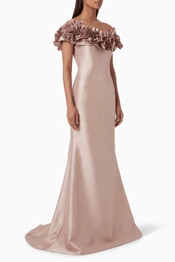 3D Floral-applique Gown in Mikado