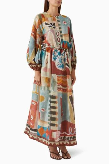 x LRNCE Michelle Belted Dress in Ramie