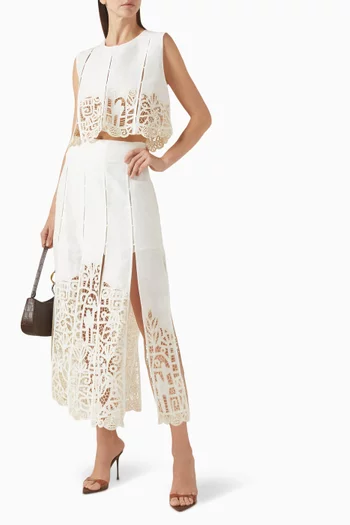 x LRNCE Rosemary Embroidered Skirt in Linen Blend