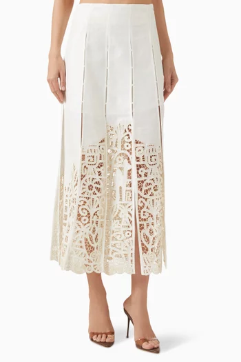 x LRNCE Rosemary Embroidered Skirt in Linen Blend