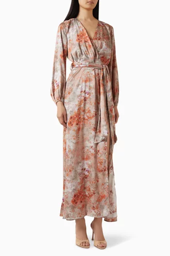 Piper Floral-print Gown in Satin