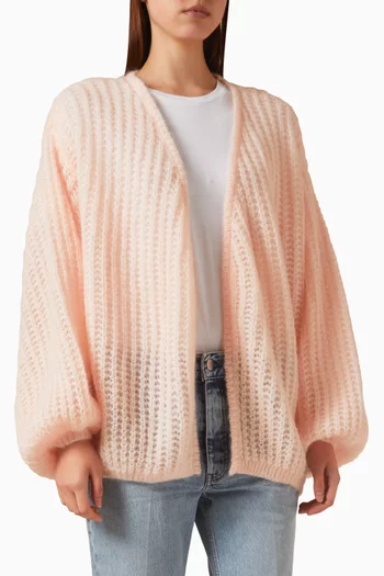 Puffed Knit Cardigan in Mohair Blend