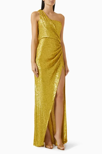 Sequin-embellished Slit Gown