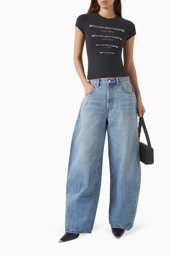 Blow-up Crytsal Hotfix Baggy Jeans in Denim