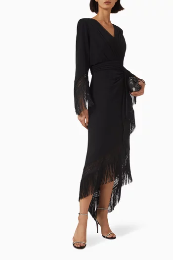 Fringe Trim Gown in Stretch Crepe