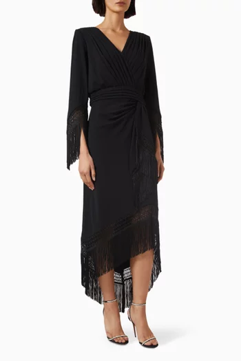 Fringe Trim Gown in Stretch Crepe