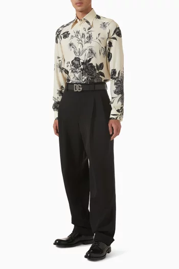 Flower Bouquet-print Jacquard Shirt in Silk