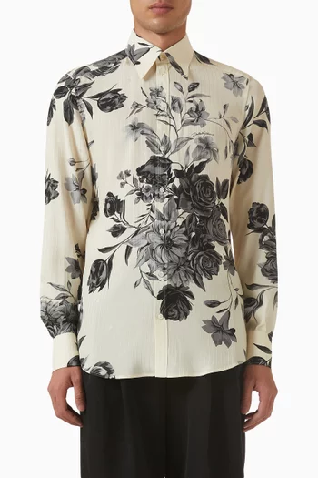 Flower Bouquet-print Jacquard Shirt in Silk