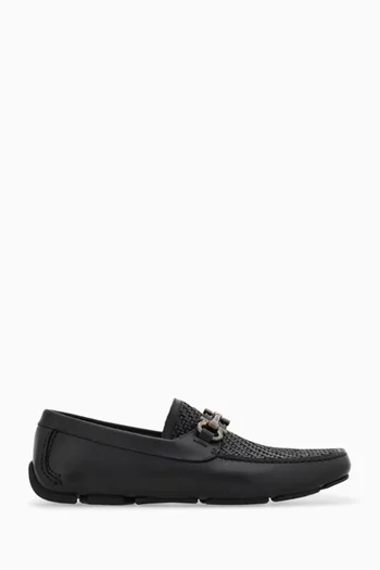 Gancini Ornament Driver Shoes in Woven Leather