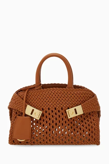 Mini Hug Top-handle Bag in Woven Leather