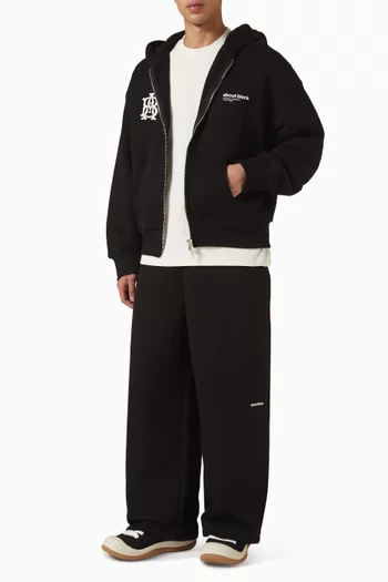 Dual Logo Zip Hoodie in Heavyweight Cotton