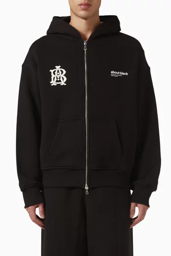 Dual Logo Zip Hoodie in Heavyweight Cotton