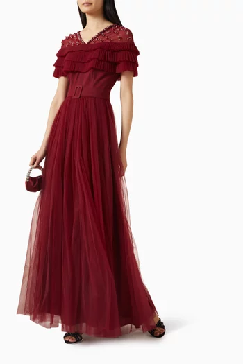 Embellished Ruffle Gown in Tulle