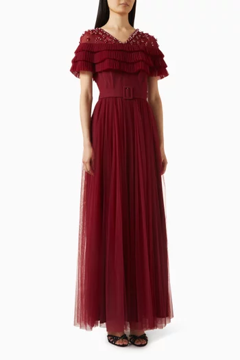 Embellished Ruffle Gown in Tulle