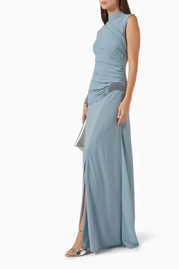 Draped Slit Gown in Rib Jersey