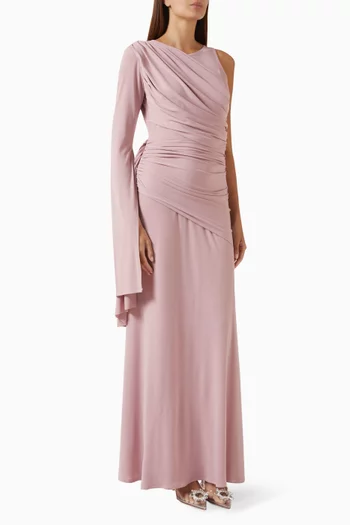 Asymmetric Draped Gown in Crepe-knit